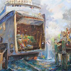 John Devaney Oil on Canvas “Rain” at Steamboat Wharf