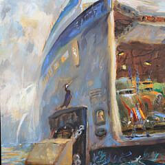 John Devaney Oil on Canvas “Rain” at Steamboat Wharf