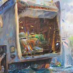 John Devaney Oil on Canvas “Rain” at Steamboat Wharf