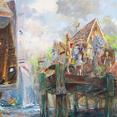 John Devaney Oil on Canvas “Rain” at Steamboat Wharf