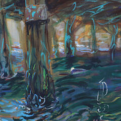 John Devaney Oil on Canvas “Rain” at Steamboat Wharf