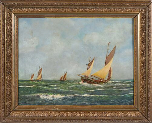English Oil on Panel "British Sailing in the Channel"