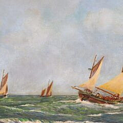 English Oil on Panel “British Sailing in the Channel”