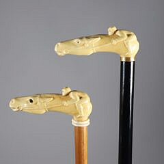 Two Composition horse and Jockey Canes