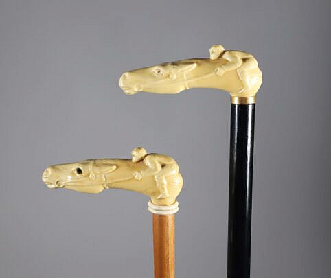Two Composition horse and Jockey Canes