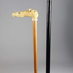 Two Vintage Composition Horse and Jockey Canes