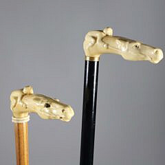 Two Vintage Composition Horse and Jockey Canes