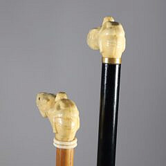 Two Vintage Composition Horse and Jockey Canes