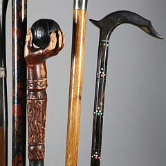 Miscellaneous Lot of  Seven Vintage Canes and Walking Sticks on Wood Shafts