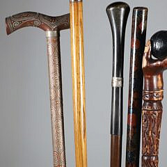 Miscellaneous Lot of  Seven Vintage Canes and Walking Sticks on Wood Shafts