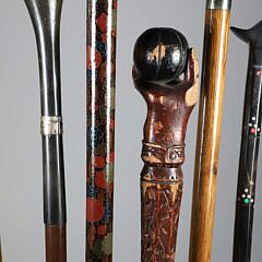 Miscellaneous Lot of  Seven Vintage Canes and Walking Sticks on Wood Shafts