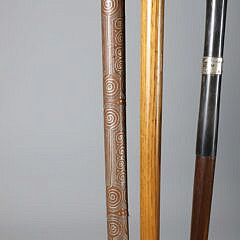 Miscellaneous Lot of  Seven Vintage Canes and Walking Sticks on Wood Shafts