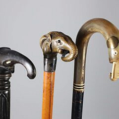 Three Vintage Animal Grip Canes on Wood Shafts