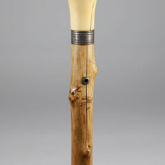 Pommel Grip Walking Stick with Silver Collar, 19th Century