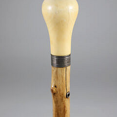 Pommel Grip Walking Stick with Silver Collar, 19th Century