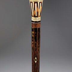 Whaler Made Star Inlaid Octagonal Grip Walking Stick, 19th Century