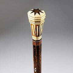 Whaler Made Star Inlaid Octagonal Grip Walking Stick, 19th Century