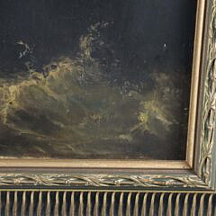 British Oil on Canvas “Stormy Seascape with Breakwater”