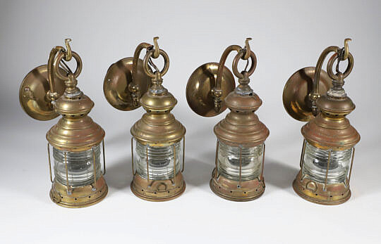 Four Brass Hanging Outdoor Ships Light Fixtures