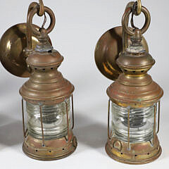 Collection of Four Brass Hanging Outdoor Ship’s Light Fixtures