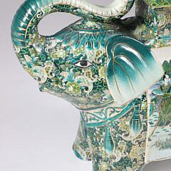 Vintage Chinese Porcelain Famille Verte Figural Decorated Elephant Garden Stool