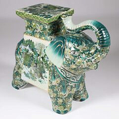 Vintage Chinese Porcelain Famille Verte Figural Decorated Elephant Garden Stool