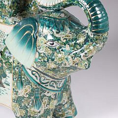 Vintage Chinese Porcelain Famille Verte Figural Decorated Elephant Garden Stool