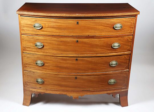American Mahogany Inlaid bow Front Chest of Drawers, circa 1800