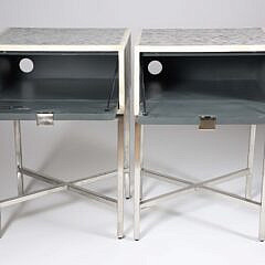 Pair of Contemporary Blue and White Bone “Fish Scale” Inlaid Side Tables