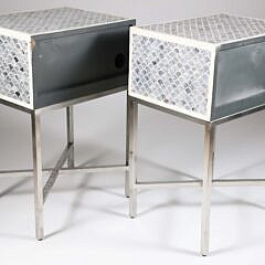 Pair of Contemporary Blue and White Bone “Fish Scale” Inlaid Side Tables