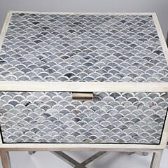 Pair of Contemporary Blue and White Bone “Fish Scale” Inlaid Side Tables