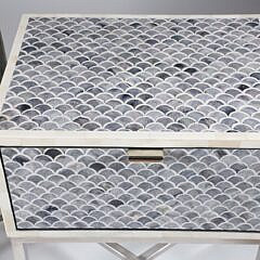 Pair of Contemporary Blue and White Bone “Fish Scale” Inlaid Side Tables