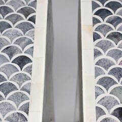 Pair of Contemporary Blue and White Bone “Fish Scale” Inlaid Side Tables