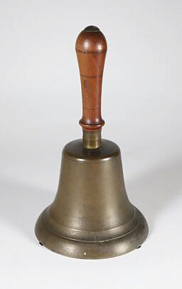 Antique Brass and Wood Bell with Scribed Grip