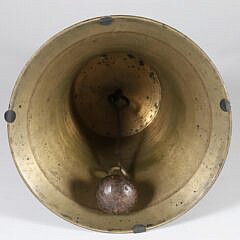 Antique Brass and Wood Bell with Scribed Grip