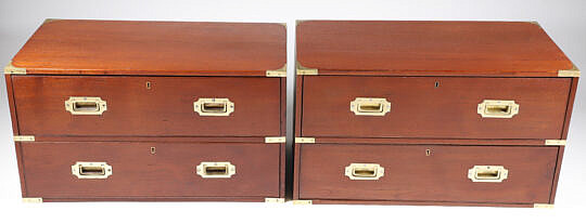 Pair of Antique English Brass Bound Campaign Night Stands