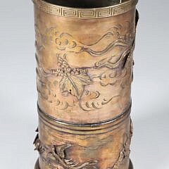 Japanese High Relief Bronze Cylinder, 19th Century
