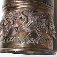 Japanese High Relief Bronze Cylinder, 19th Century