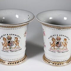 Pair of Asian Signed Underglaze Cache Pots with The Arms of Morley & Ashworth Imperial Ironstone