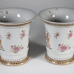 Pair of Asian Signed Underglaze Cache Pots with the Arms of Morley & Ashworth Imperial Ironstone