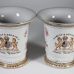 Pair of Asian Signed Underglaze Cache Pots with the Arms of Morley & Ashworth Imperial Ironstone
