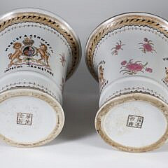 Pair of Asian Signed Underglaze Cache Pots with the Arms of Morley & Ashworth Imperial Ironstone