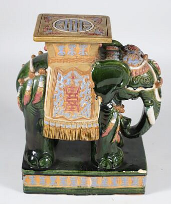Vintage Decorated Ceramic Elephant Garden Stool.
