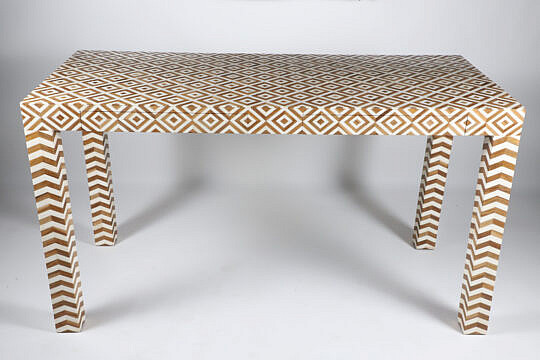 Fine Teak Wood and Bone Inlaid Writing Table Desk with Drawer