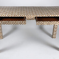 Fine Contemporary Teak Wood and Bone Inlaid Writing Table Desk with Drawer
