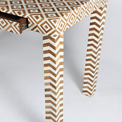 Fine Contemporary Teak Wood and Bone Inlaid Writing Table Desk with Drawer