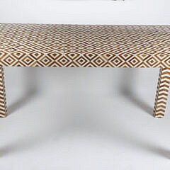 Fine Contemporary Teak Wood and Bone Inlaid Writing Table Desk with Drawer