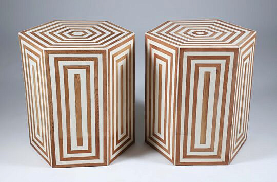 Fine Pair of Hexagonal Inlaid Side Table Stands