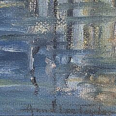 Antique Oil on Artists Board Harbor Wharf Impressionist Painting, 19th century
