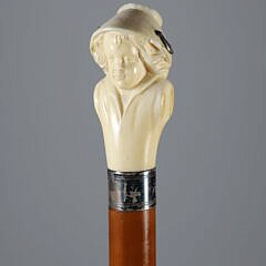 Whaler Made Female Bust Knob Walking Stick, 19th Century